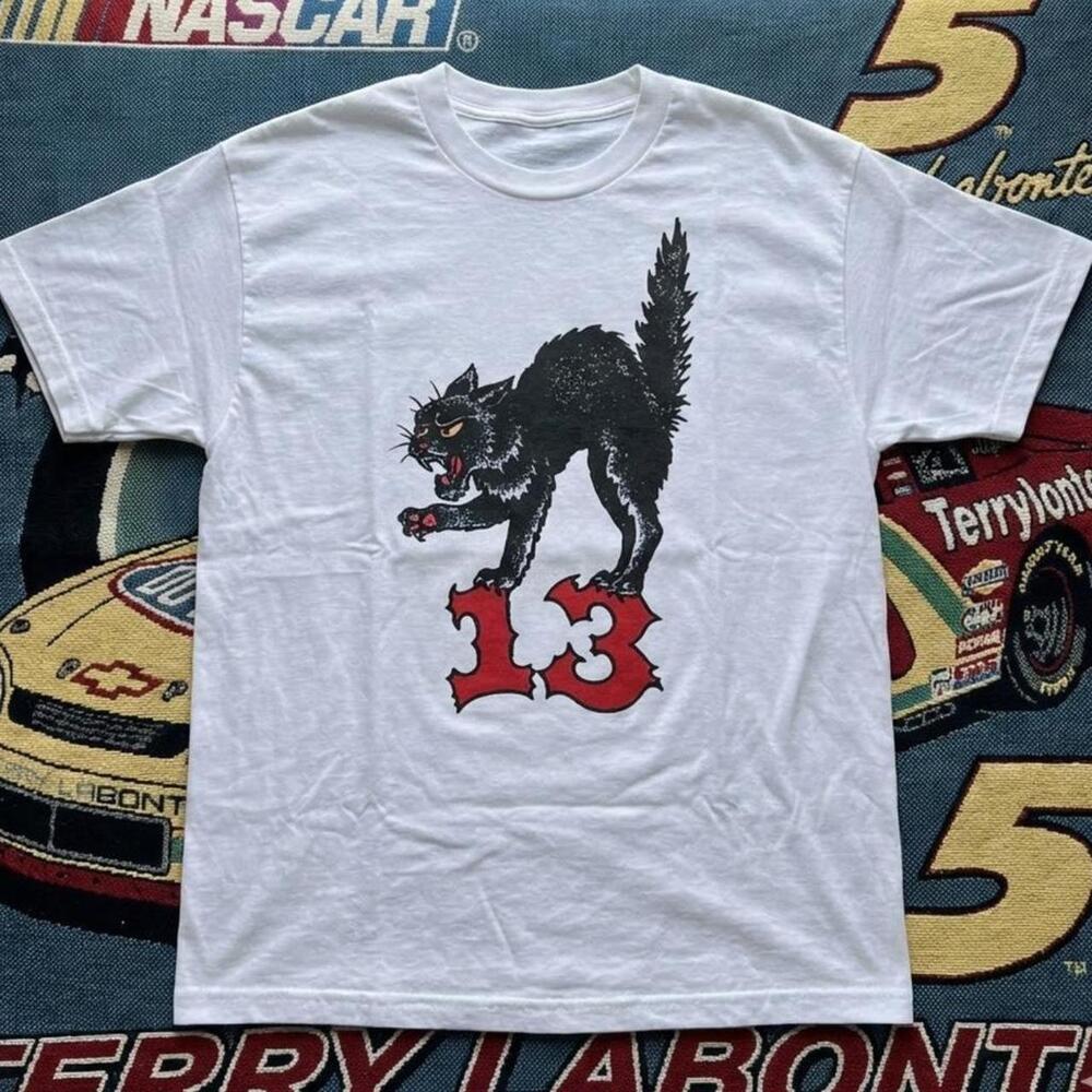 Lucky 13 Shirt Spooky Black Cat Arched Graphic Tee